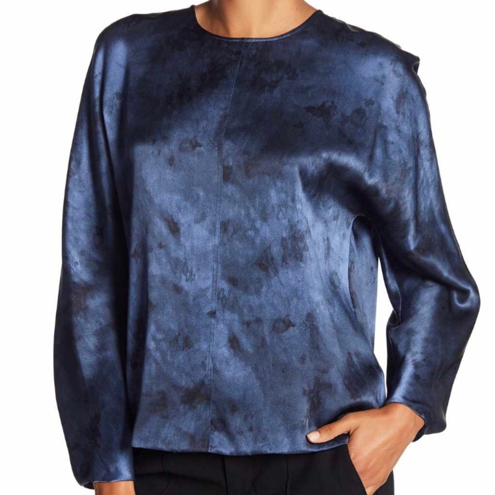 Watercolor Marbled Silk-Satin Dolman Blouse